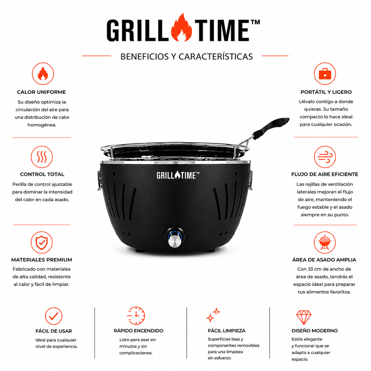 Asador Portátil Tailgater con Plancha de Carbón - 13 pulgadas