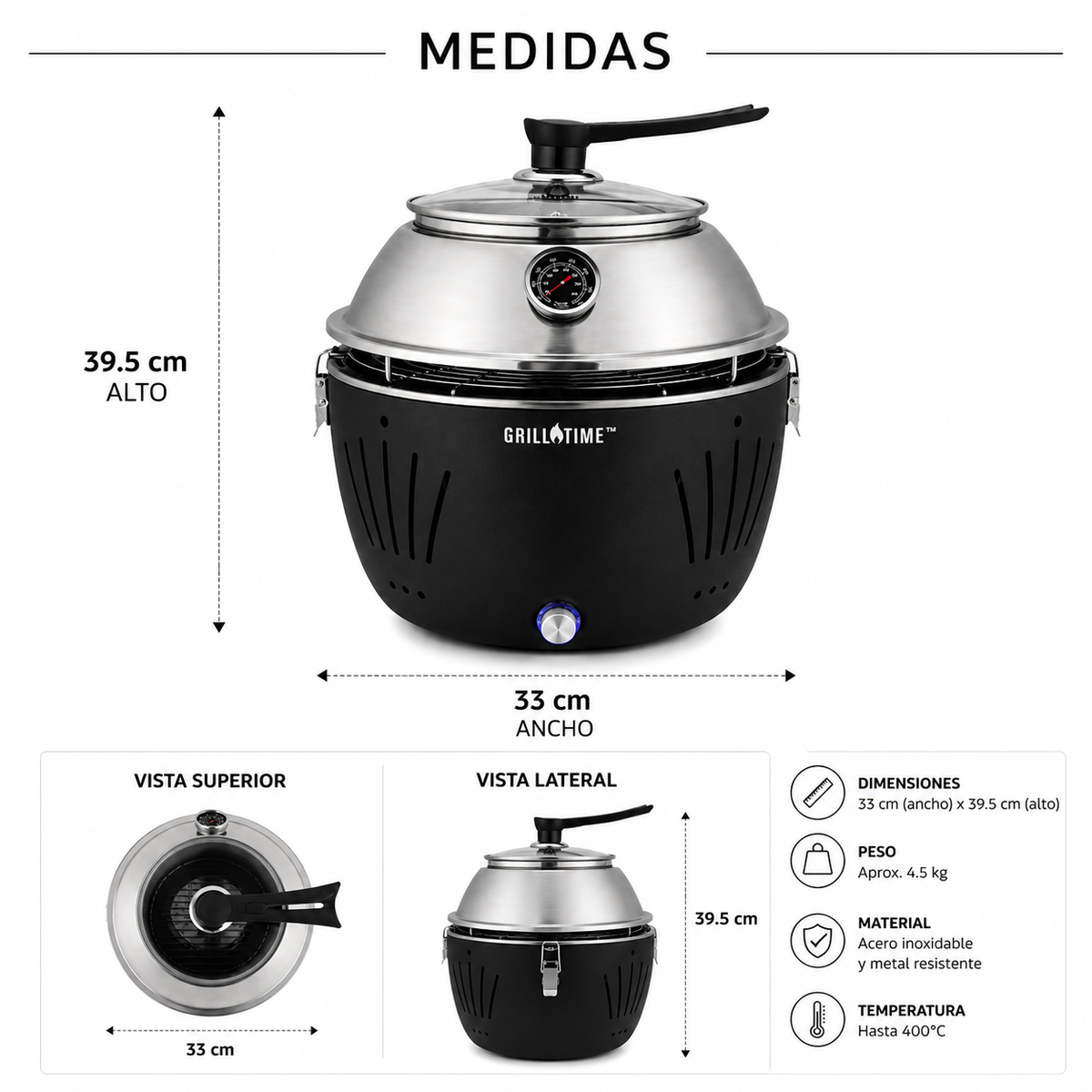 Asador Portátil Tailgater con Tapa de Carbón - 13 pulgadas