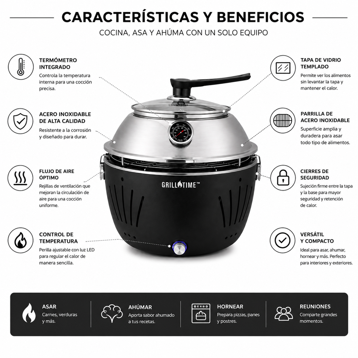 Asador Portátil Tailgater con Tapa de Carbón - 13 pulgadas