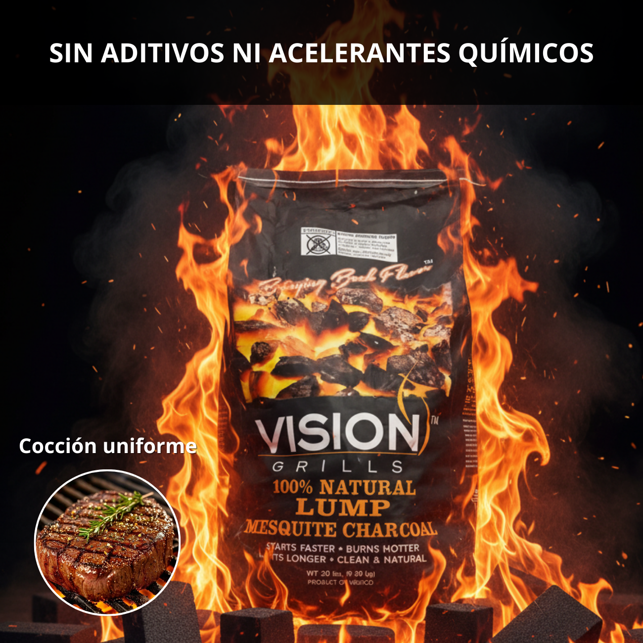 Carbón de Mesquite 100% Natural. Bolsa 20 lb.