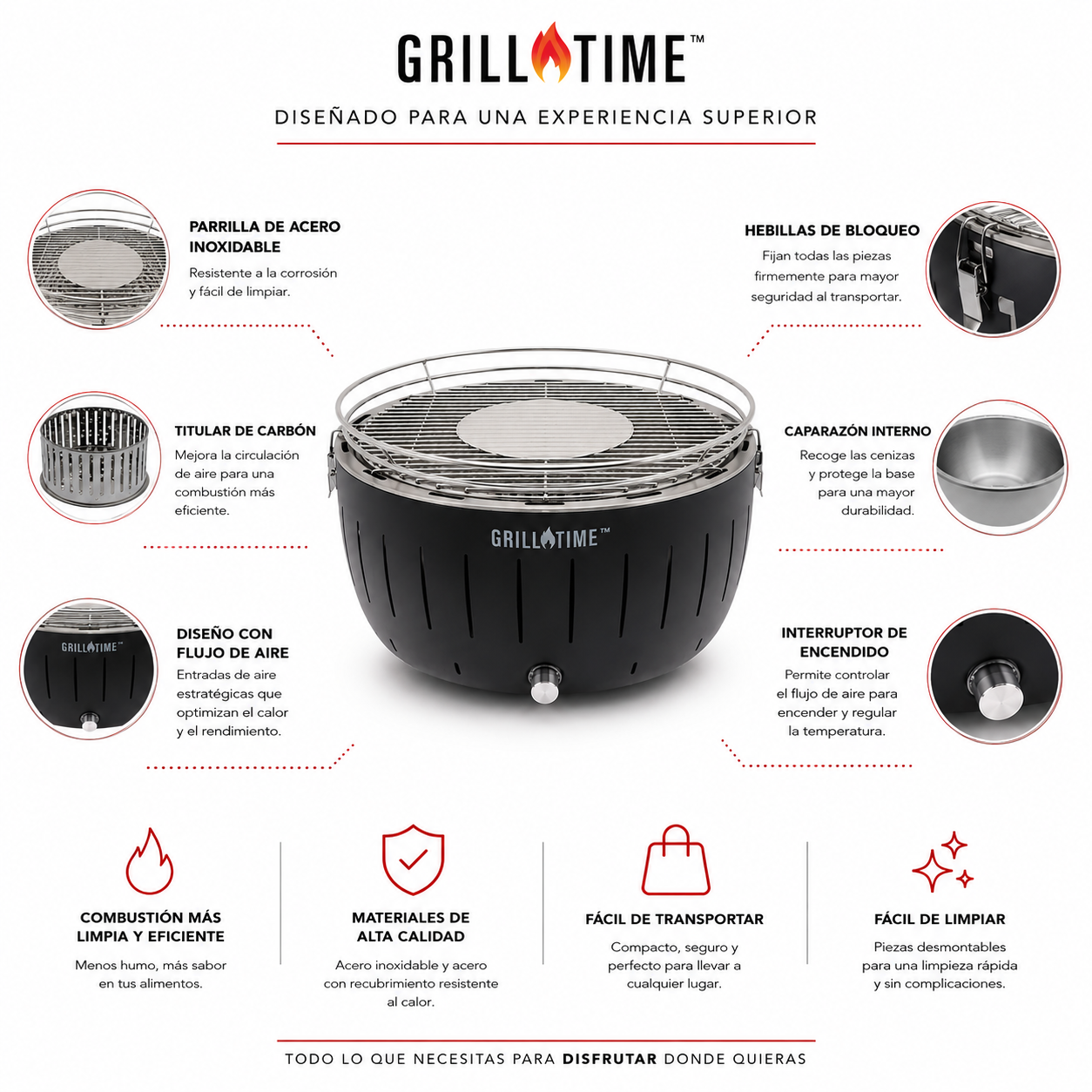 Asador Portátil Tailgater GTX de Carbón - 16 pulgadas