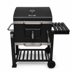 Asador Cuadrado De Hierro Deluxe Con Ruedas Y Mesa Lateral