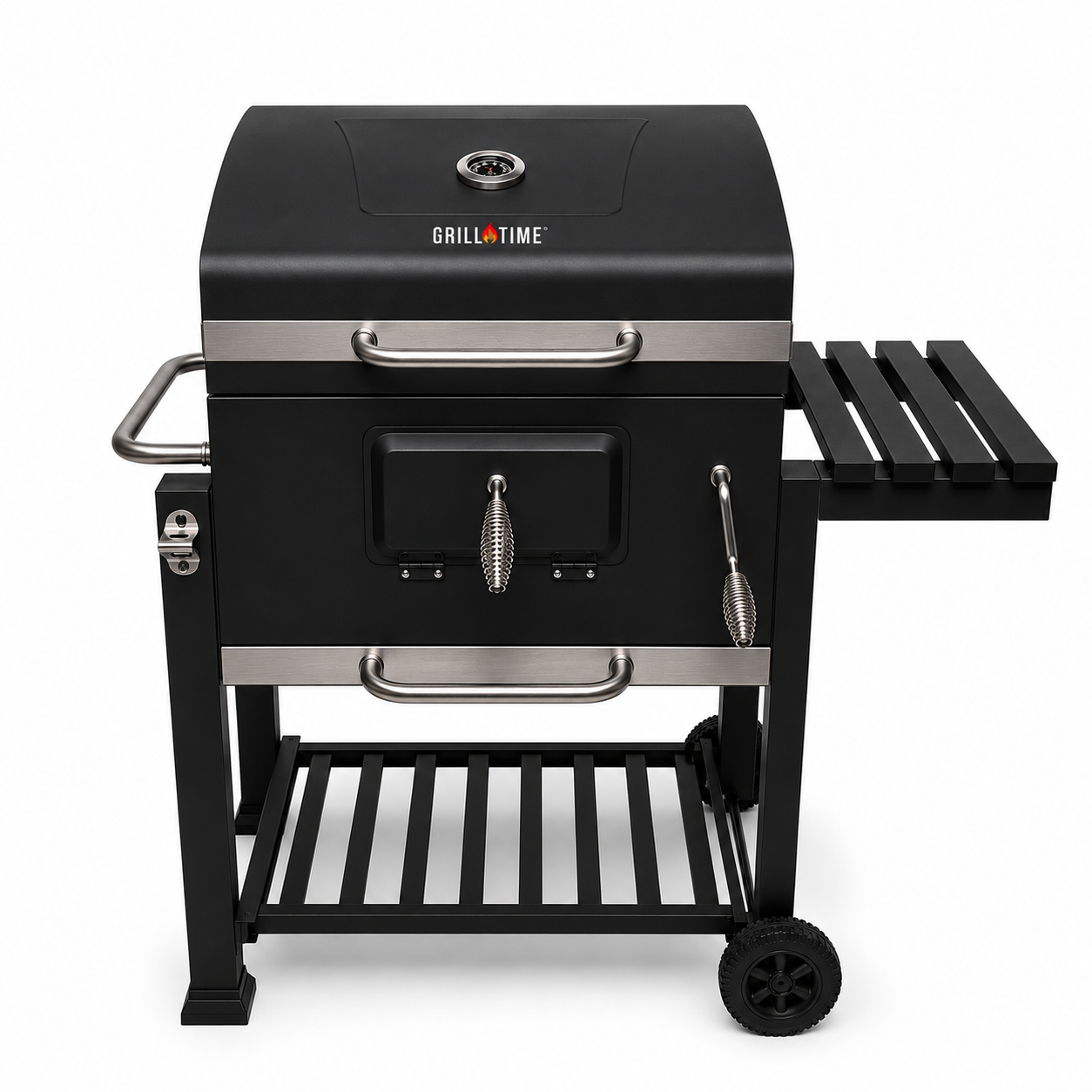 Asador Cuadrado De Hierro Deluxe Con Ruedas Y Mesa Lateral