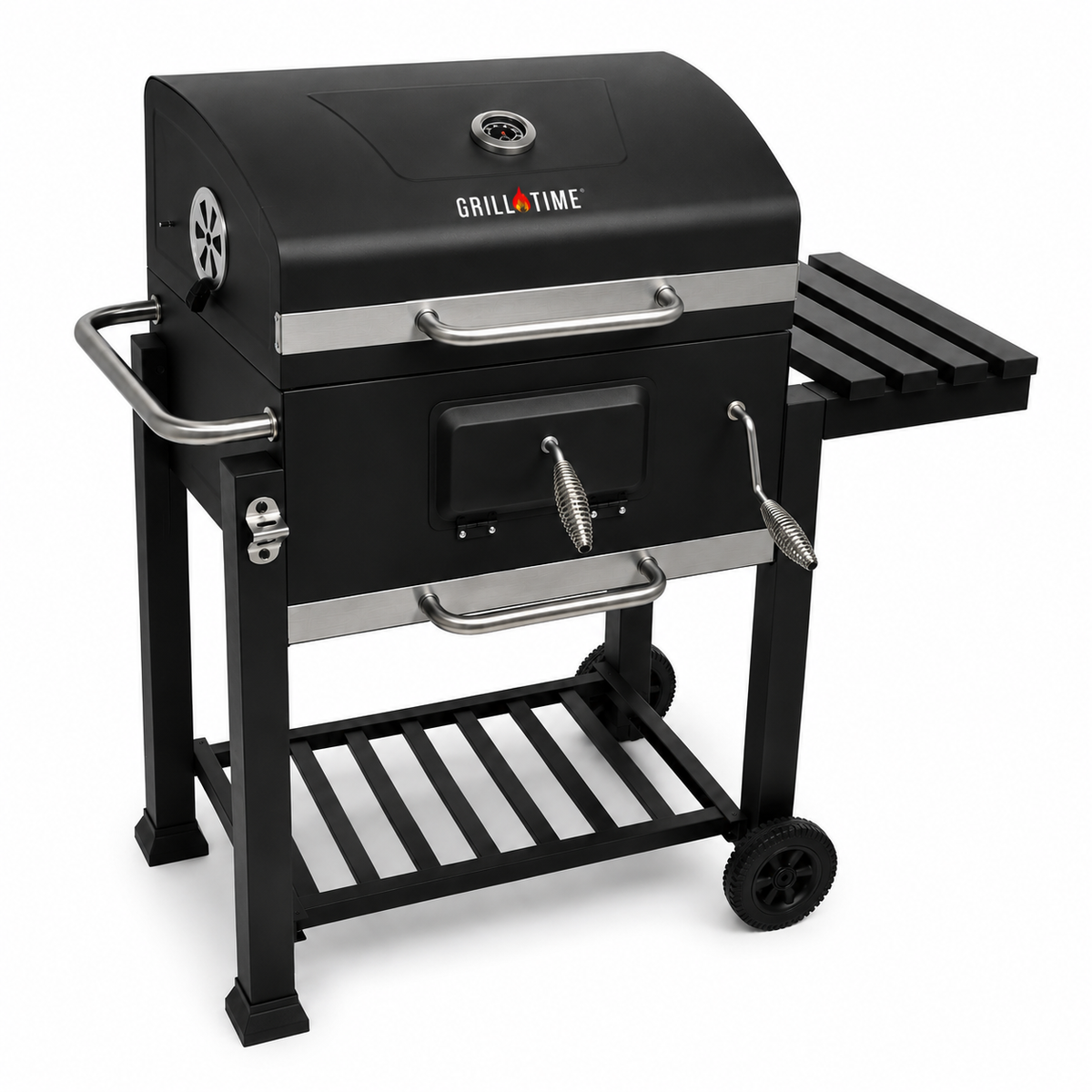 Asador Cuadrado de Hierro Deluxe con Ruedas y Mesa Lateral