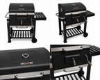 Asador Cuadrado De Hierro Deluxe Con Ruedas Y Mesa Lateral