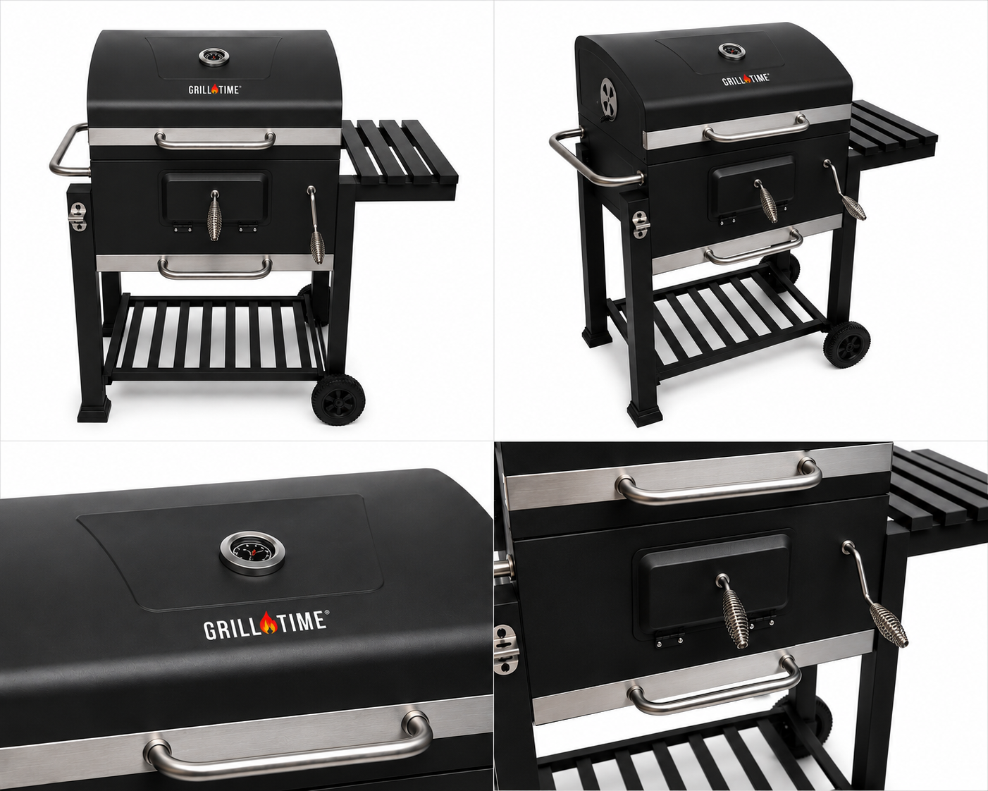 Asador Cuadrado De Hierro Deluxe Con Ruedas Y Mesa Lateral