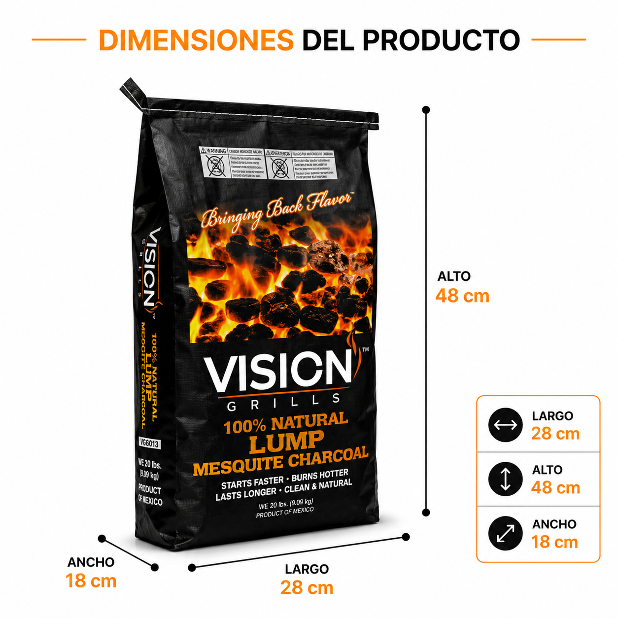 Carbón de Mesquite 100% Natural. Bolsa 20 lb.