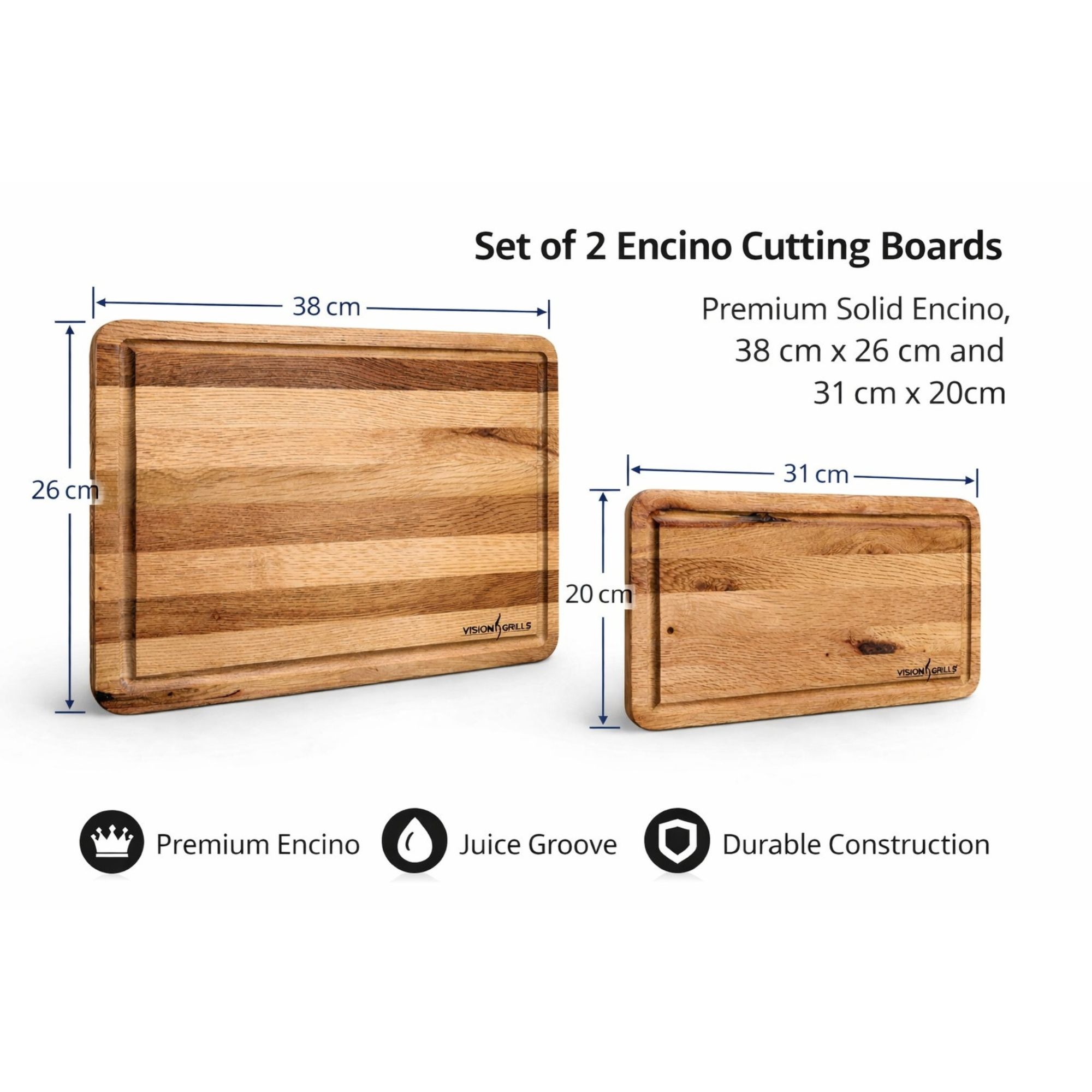 Set 2 Tablas Encino Natural Para Picar Carne Lisa Madera