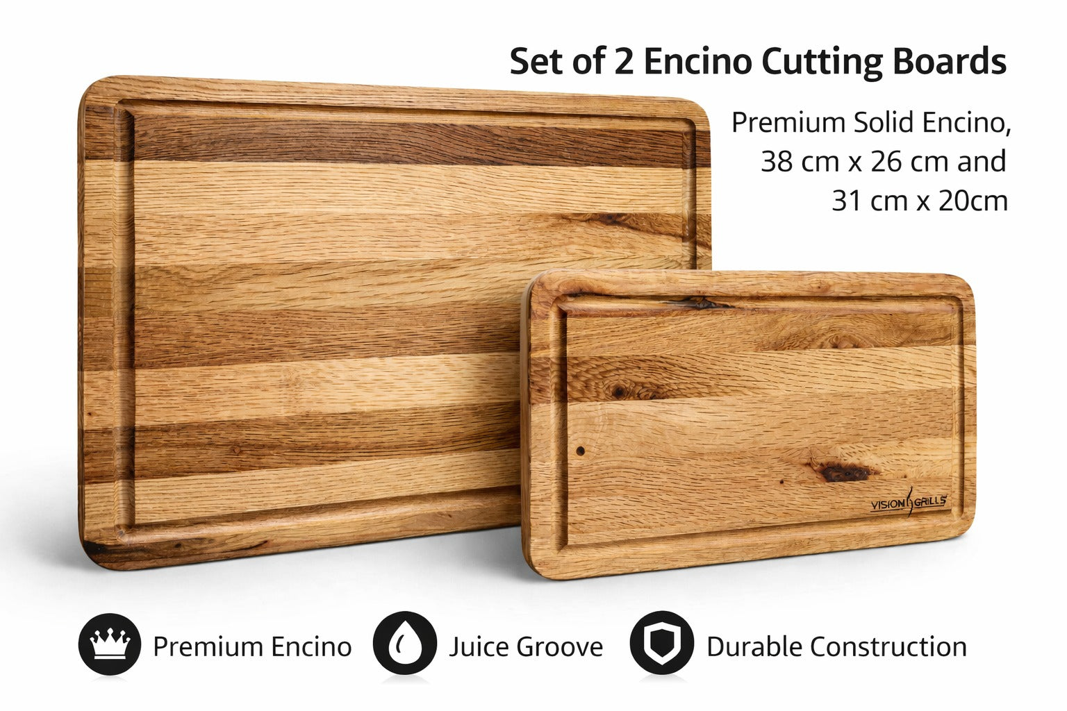Set 2 Tablas Encino Natural Para Picar Carne Lisa Madera